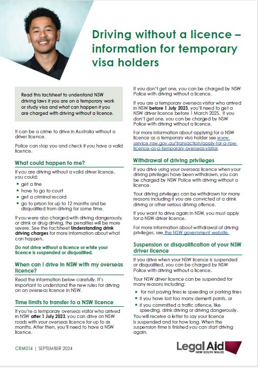 Driving without a licence. Information for temporary visa holders